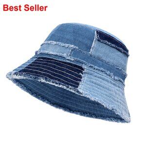 Distressed Denim Bucket Hat Packable Travel Sun Protection Cap